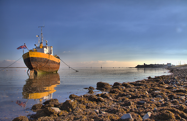 Ship off causeway looking towards Piel Island