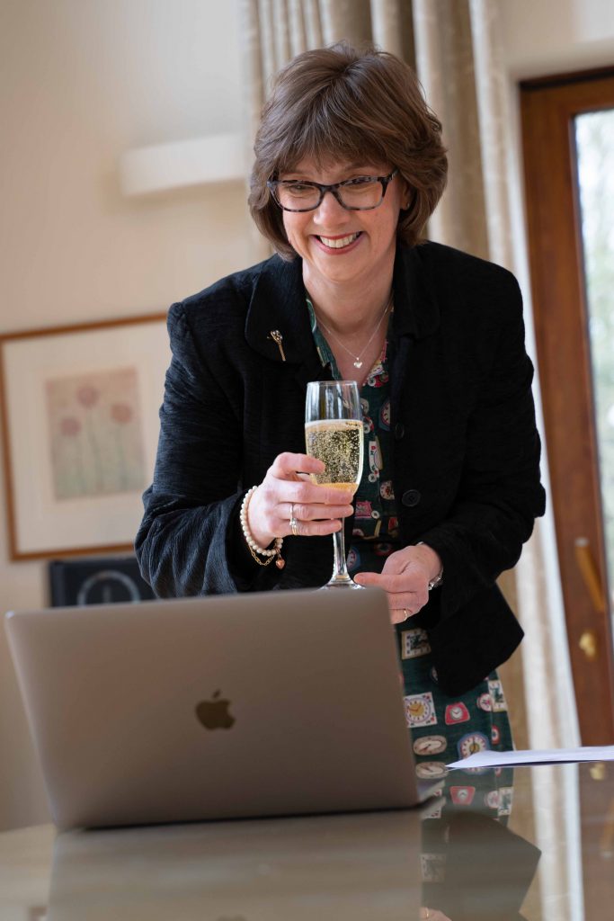 Imelda Wheeler chats to guests via Skype during the installation