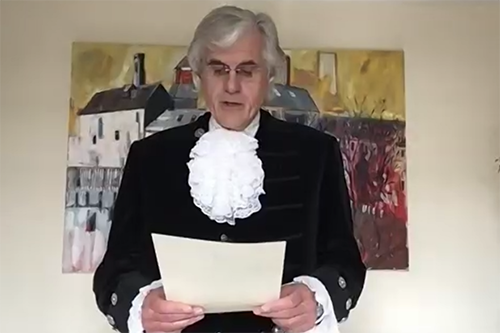 David Beeby reading the declaration for the High Sheriff of Cumbria Installation