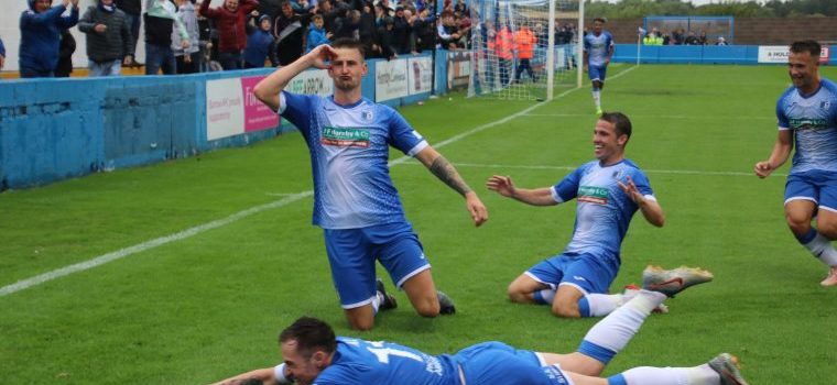 Barrow AFC Players celebrate a goal