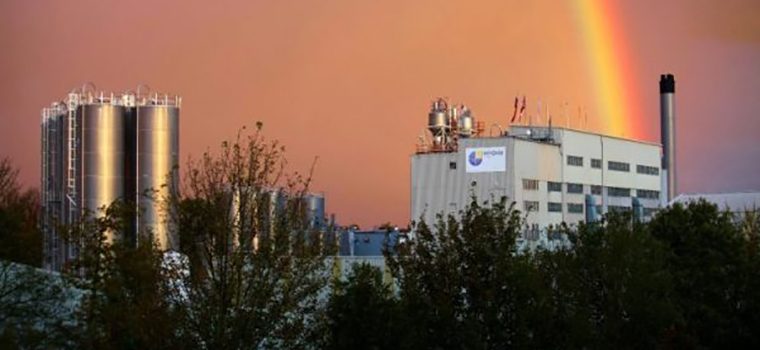 View of Innovia factory with a rainbow behind