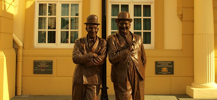 Statue of Laurel & Hardy outside Ulverston Town Hall